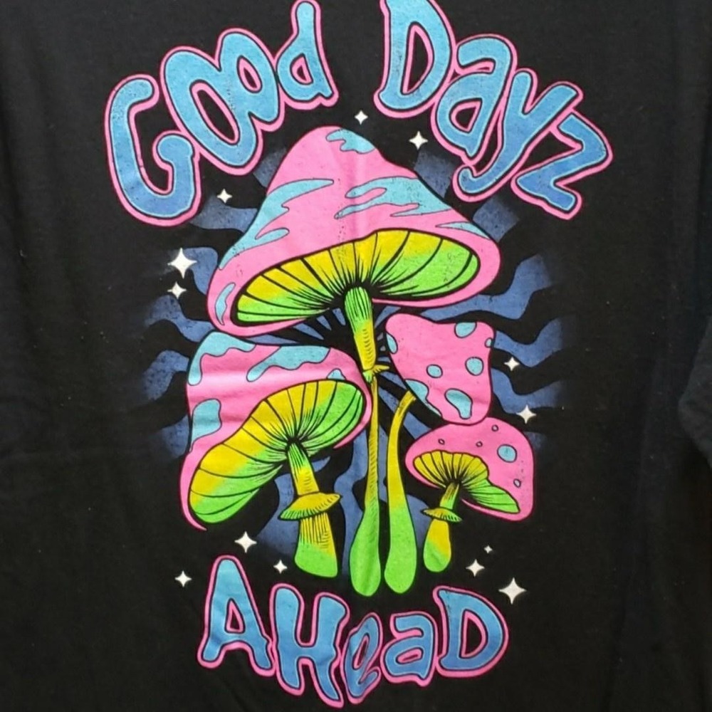 DOM Shirt Mens Large Black Good Dayz Ahead Mushroom Graphic Tee Psychedelic